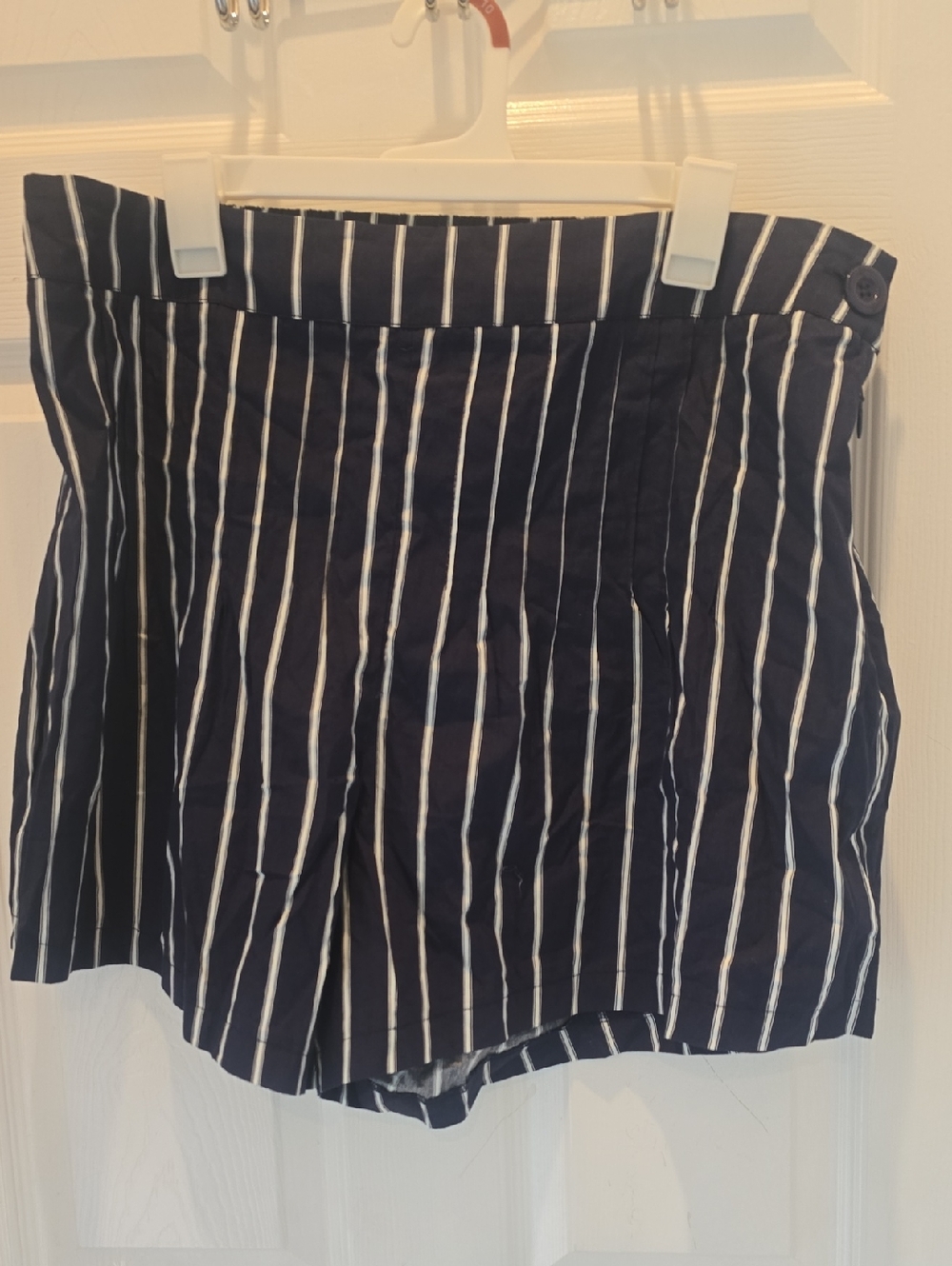 Fashion to Figure Navy and White Vertical Stripe High Waist Shorts